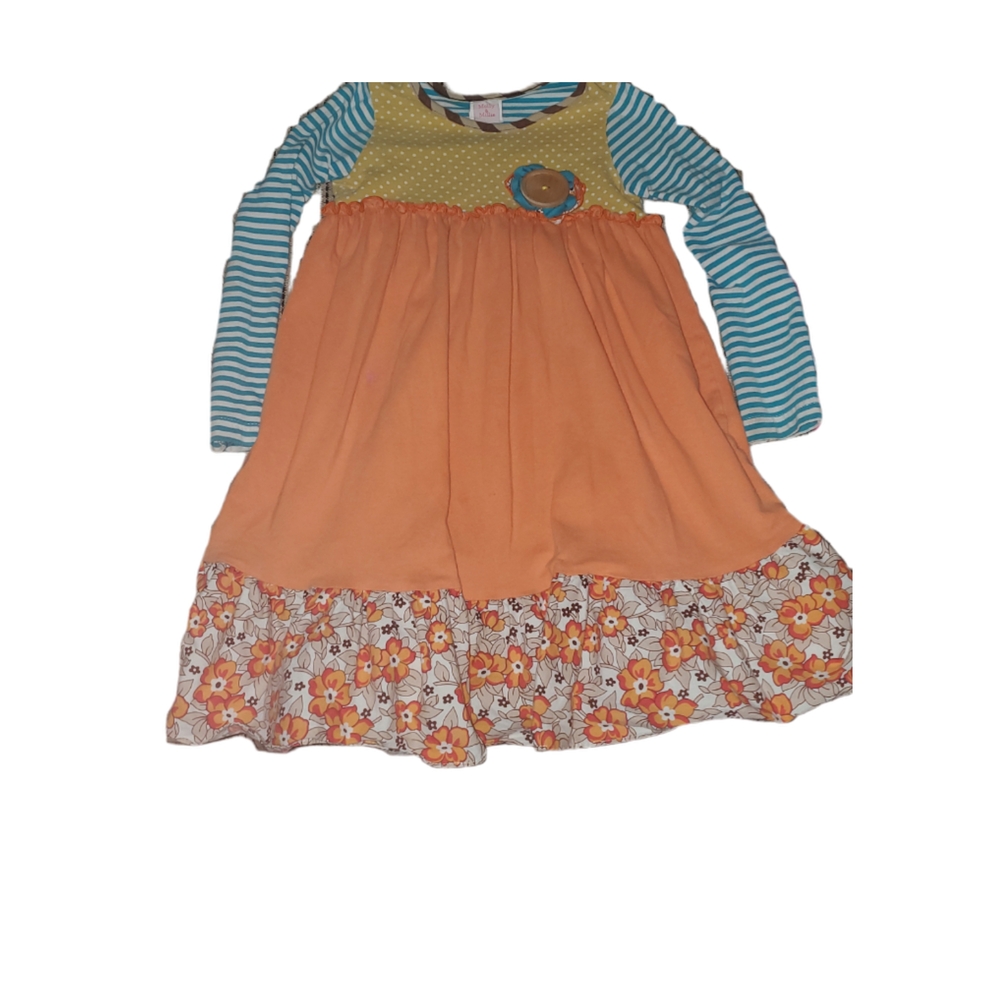 Charming Orange and Blue Kids Dress with Floral Hem